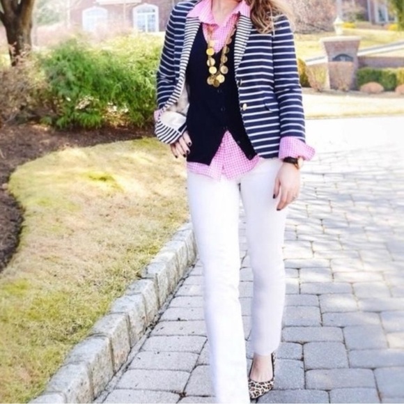 J.Crew Schoolboy Blazer in Navy Mixed Stripe Size 8 Preppy Classic Nautical - Picture 6 of 12